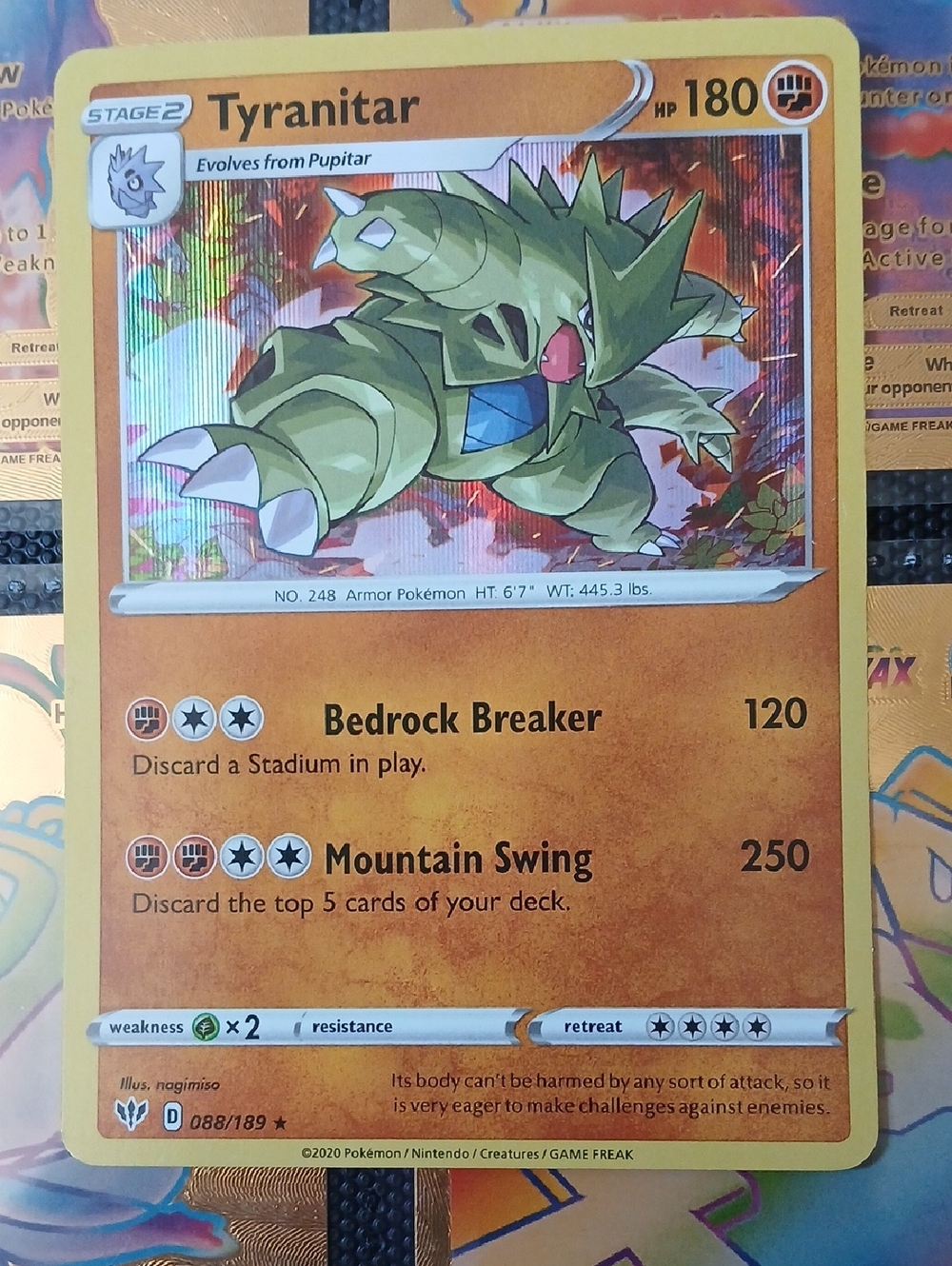 Pokemon Tyranitar Holo Card - Yellow Border